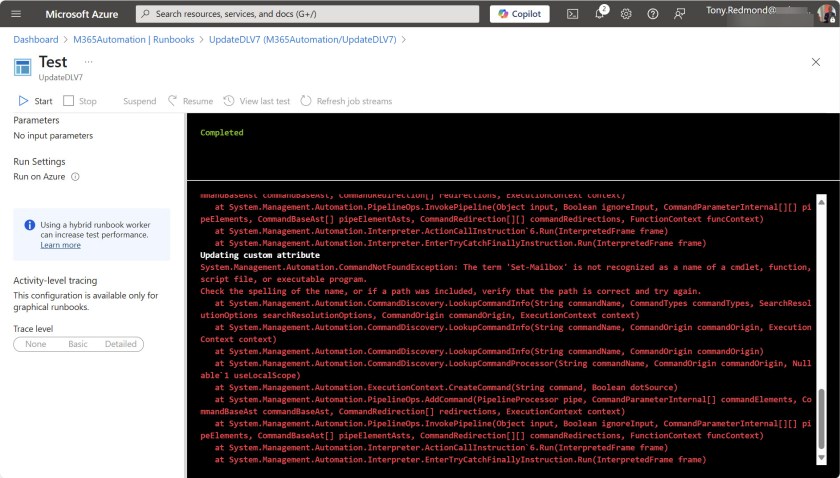 An Exchange Online management runbook barfs when run by Azure Automation.

Microsoft 365 PowerShell.